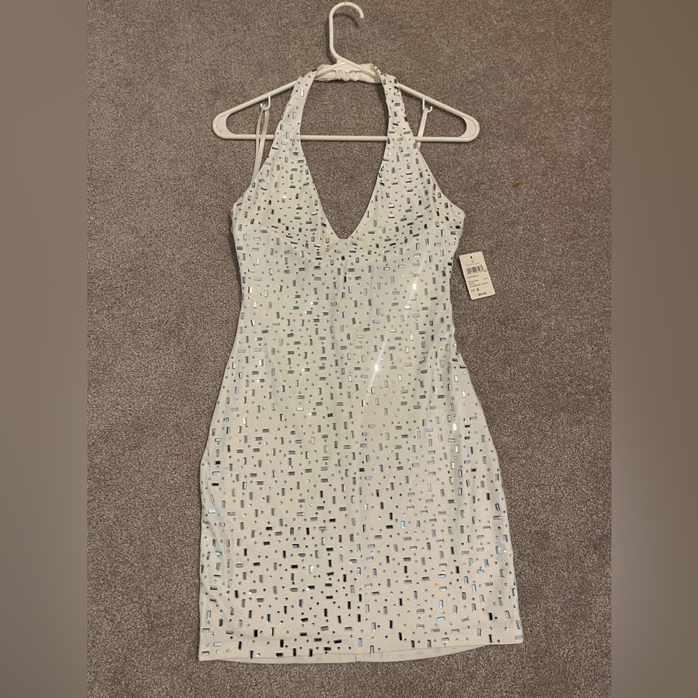 White sparkling, mini fitted dress